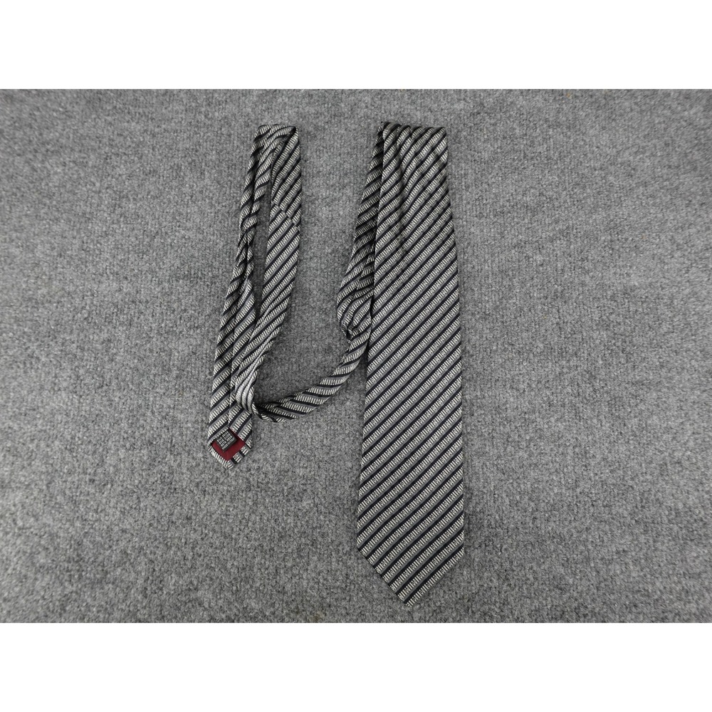 Equestrian Firenze Silk Tie‎ Mens One Size Black Silver Geometric Stripe